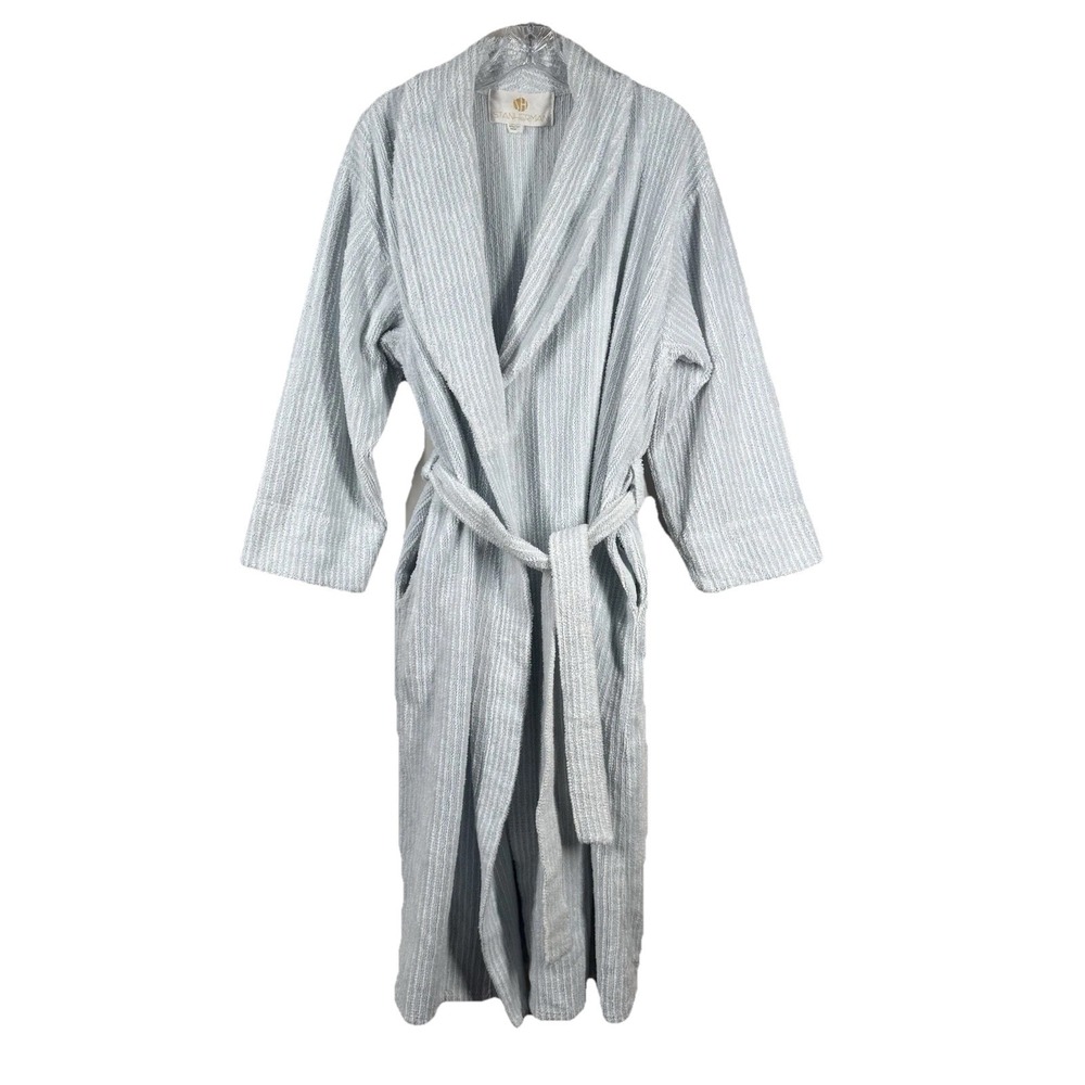 Vtg‎ Stan Herman Full Length Blue Chenille Belted Robe Blue Cotton Sz M Pockets